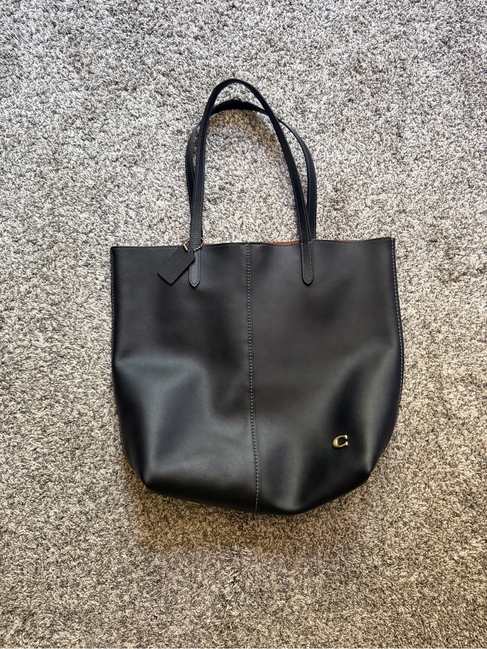 Coach Black Leather Tote Bag with Gold Accent